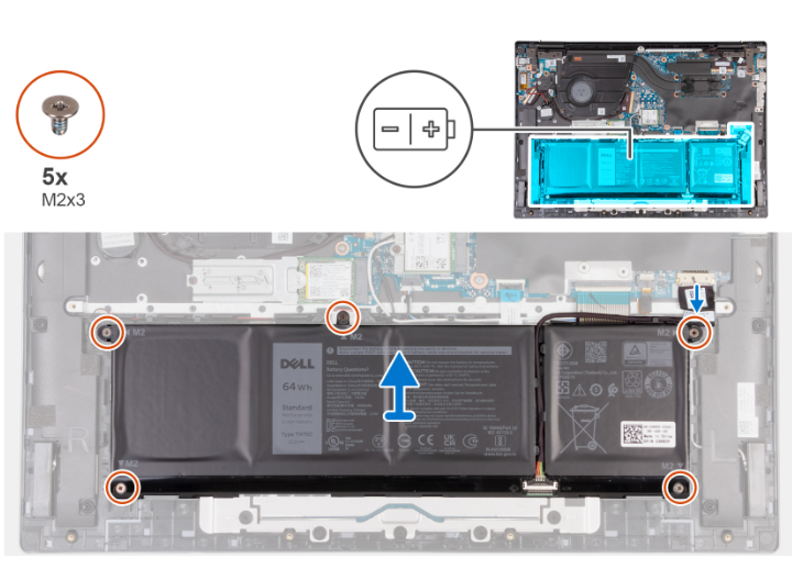 Battery location and cable on Dell Inspiron 16 5630