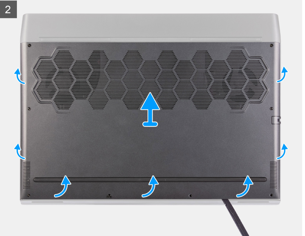 Prying the base cover of Alienware m17 R4 with a plastic scribe