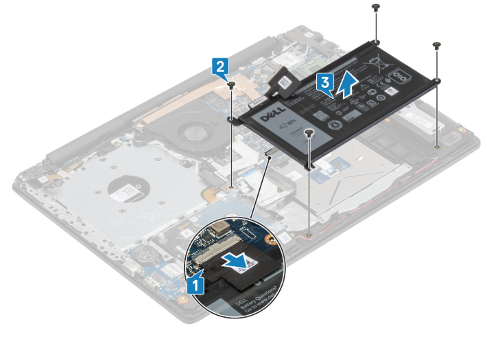 Dell Vostro 3590 battery connector and screws