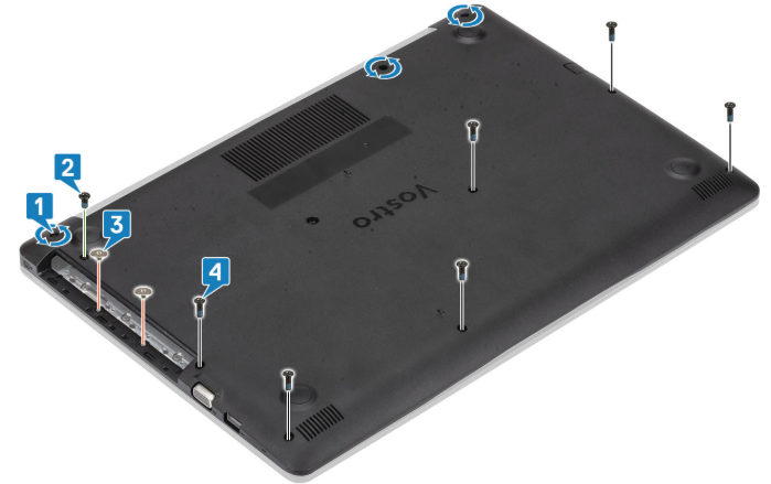 Dell Vostro 3590 base cover screw map