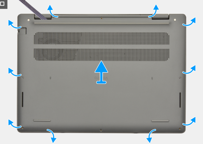 Prying sequence around the base cover edges